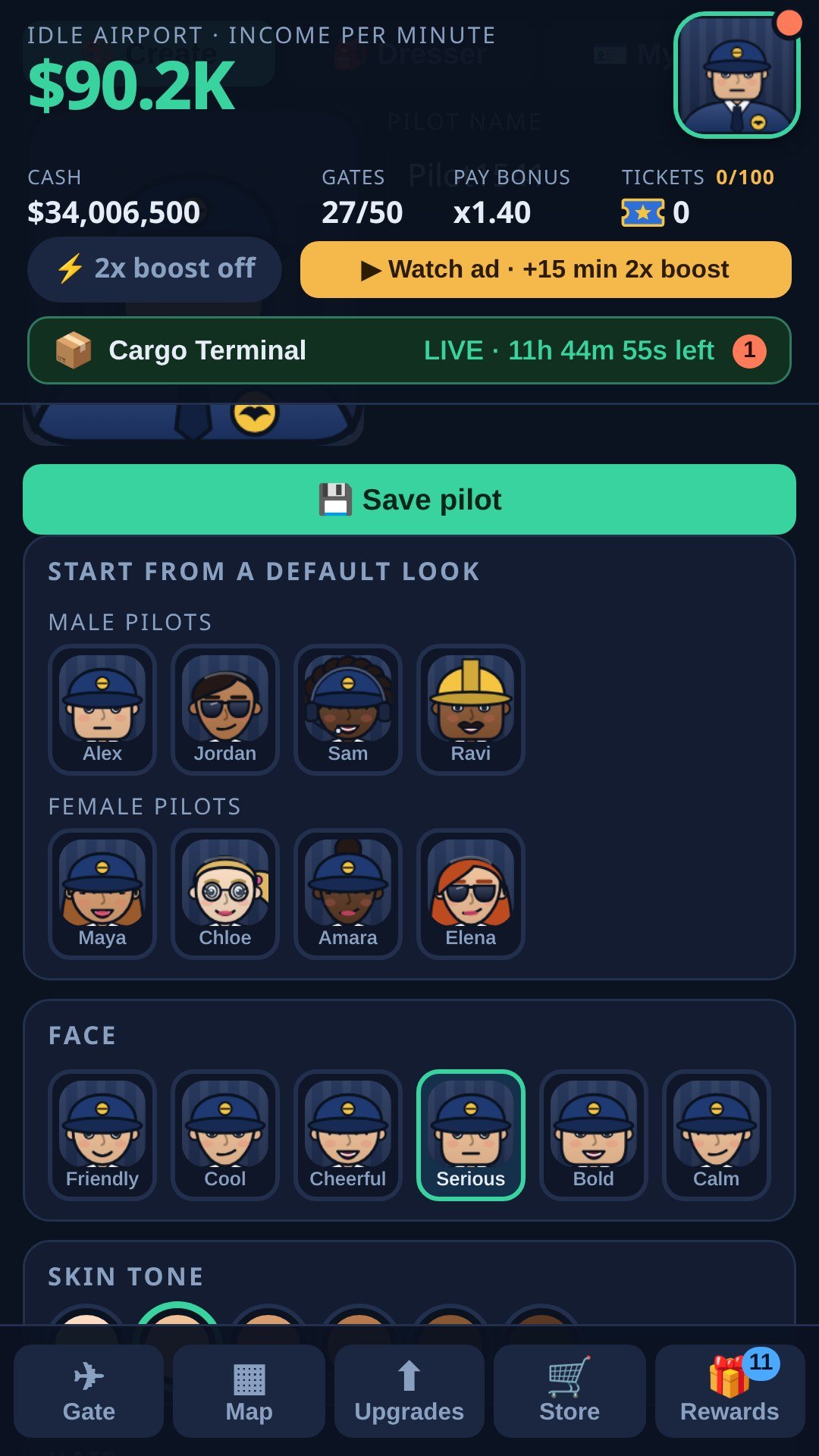 Idle Airport pilot creator screen